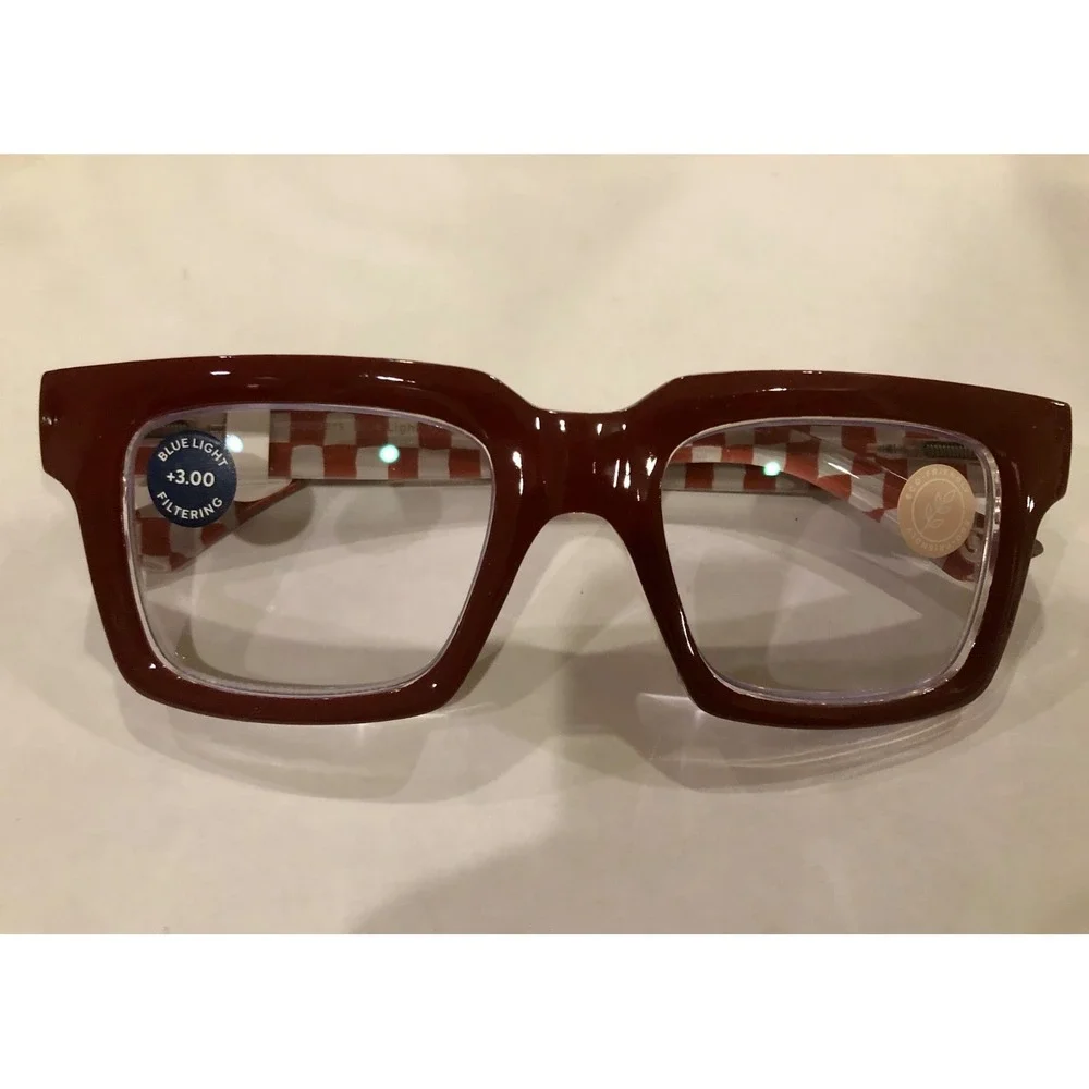 New Anthropologie Red Check Peepers Blue Light Filtering Readers +3.00